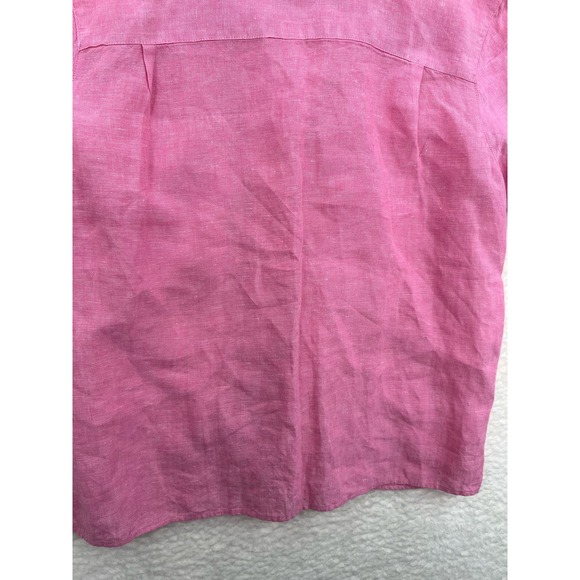 LL Bean Pink Linen Womens Large Short Sleeve Button Front Shirt Summer Vacation - Picture 5 of 10